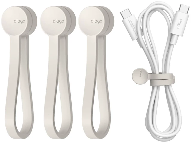 Main image of 3 Pack Magnetic Cable Ties | Premium Silicone Cord Organizer, Reusable Magnetic Cable Organizer (Stone)