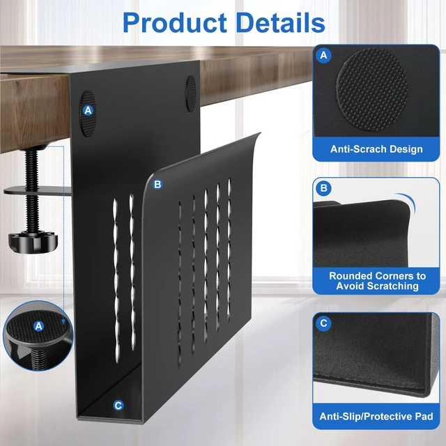 Alt view image 2 of 7 - Desk Side Storage, Single-Layer Steel Hanging Desk Organizer with Magnetic Pen Holder, No Drilling Desk Drawer Cable Management Tray, Under Table Laptop Holder for Office, School&Home(Black)