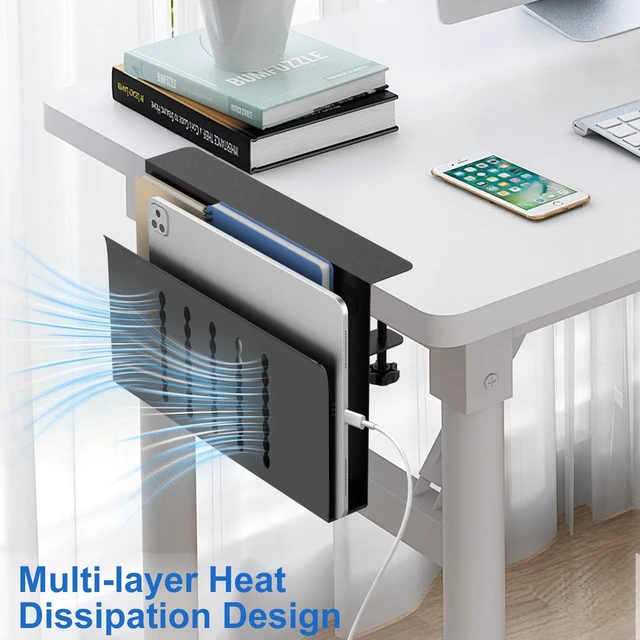 Alt view image 5 of 7 - Desk Side Storage, Single-Layer Steel Hanging Desk Organizer with Magnetic Pen Holder, No Drilling Desk Drawer Cable Management Tray, Under Table Laptop Holder for Office, School&Home(Black)