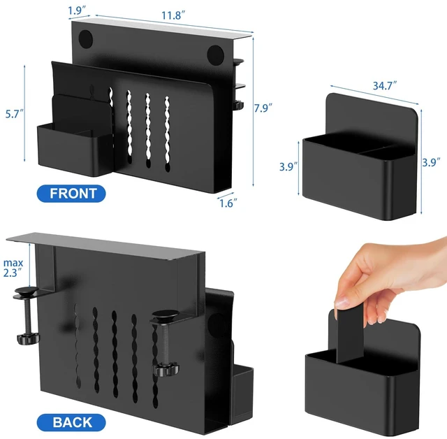 Alt view image 3 of 7 - Desk Side Storage, Single-Layer Steel Hanging Desk Organizer with Magnetic Pen Holder, No Drilling Desk Drawer Cable Management Tray, Under Table Laptop Holder for Office, School&Home(Black)