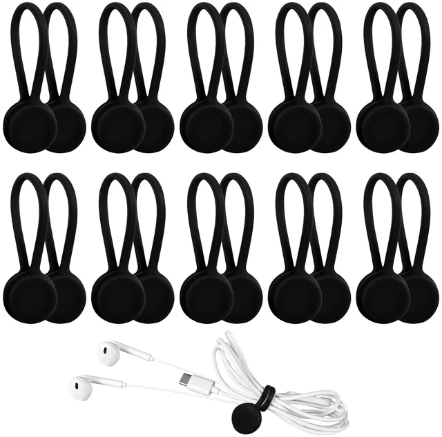 Main image of 10 Pack Magnetic Cable Ties, Black | 4.3 Inches, Reusable Silicone, Magnetic Cord Organizers, Cable Clips, For Bundling and Organizing