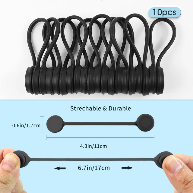 Alt view image 2 of 7 - 10 Pack Magnetic Cable Ties, Black | 4.3 Inches, Reusable Silicone, Magnetic Cord Organizers, Cable Clips, For Bundling and Organizing