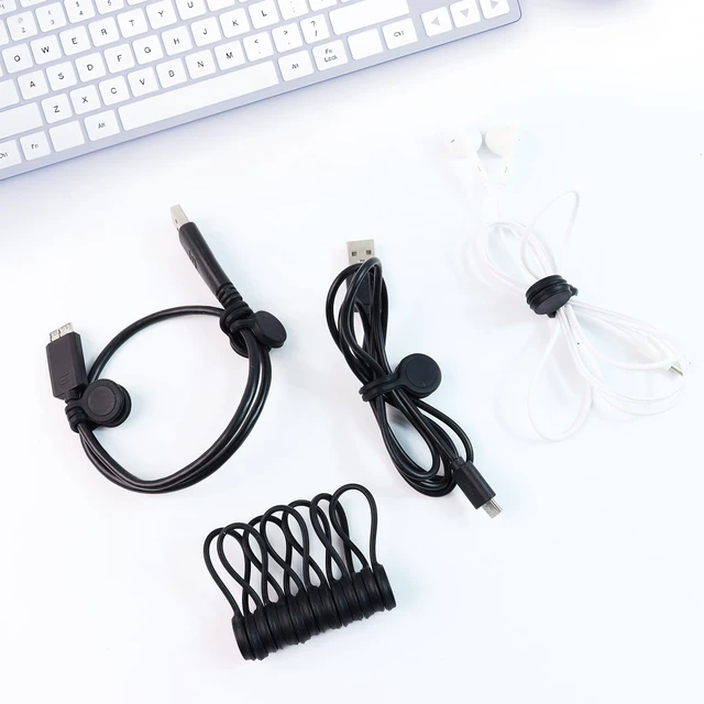 Alt view image 5 of 7 - 10 Pack Magnetic Cable Ties, Black | 4.3 Inches, Reusable Silicone, Magnetic Cord Organizers, Cable Clips, For Bundling and Organizing