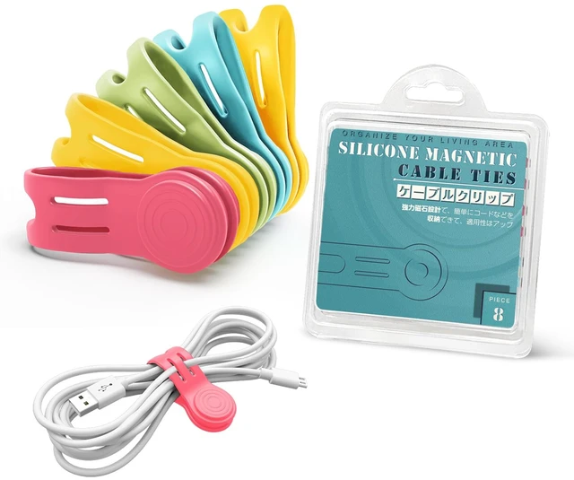 Main image of Silicone Magnetic Cable Ties 8PCS,Magnetic Cable Organizer for Cords | Cord Wrap Silicone Zip Tie,Magnetic Twist Ties for Charging Cord,Bookmarks,Fridge Magnets,Magnetic Cord Holder(Macaron Color)