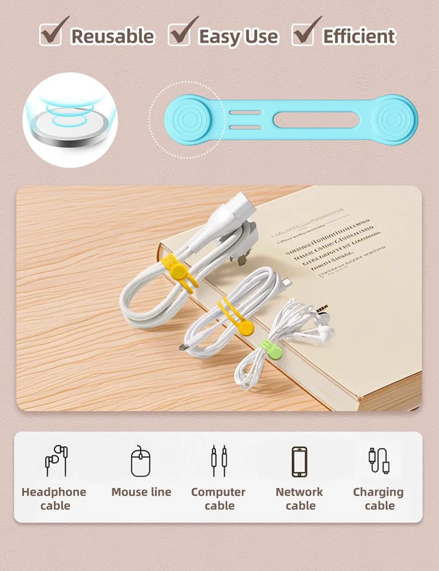 Alt view image 2 of 7 - Silicone Magnetic Cable Ties 8PCS,Magnetic Cable Organizer for Cords | Cord Wrap Silicone Zip Tie,Magnetic Twist Ties for Charging Cord,Bookmarks,Fridge Magnets,Magnetic Cord Holder(Macaron Color)