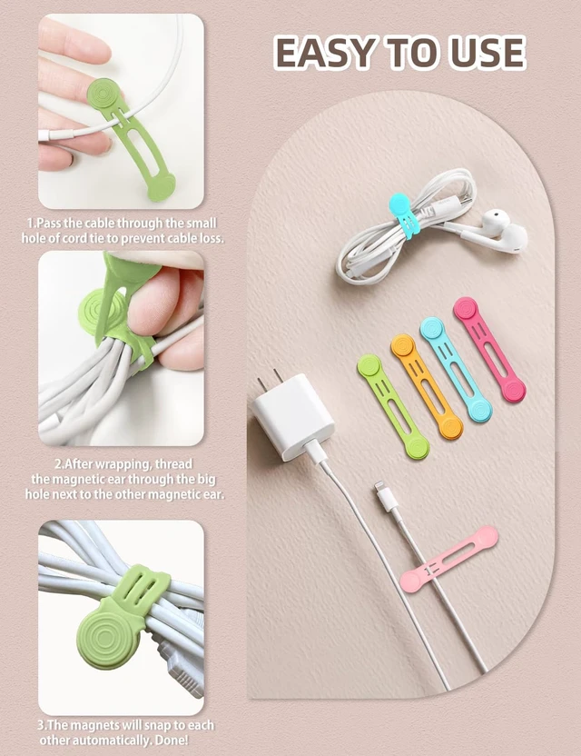Alt view image 3 of 7 - Silicone Magnetic Cable Ties 8PCS,Magnetic Cable Organizer for Cords | Cord Wrap Silicone Zip Tie,Magnetic Twist Ties for Charging Cord,Bookmarks,Fridge Magnets,Magnetic Cord Holder(Macaron Color)