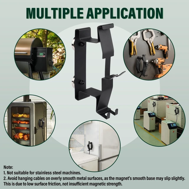 Alt view image 6 of 7 - Magnetic Power Cord Organizer, All-Metal Cable Holder | Strong Magnetic, Built-in Hook, For Traeger, Pit Boss, Z Grill BBQ Wood Pellet Smoker Grills, Indoor/Outdoor