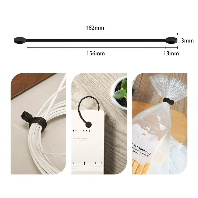Alt view image 3 of 6 - Reusable Silicone Magnetic Cable Ties for Bundling and Organizing, Holding Stuff, Book Markers, Fridge Magnets, Assorted Color, 7.16'' (10-Pack, Black)