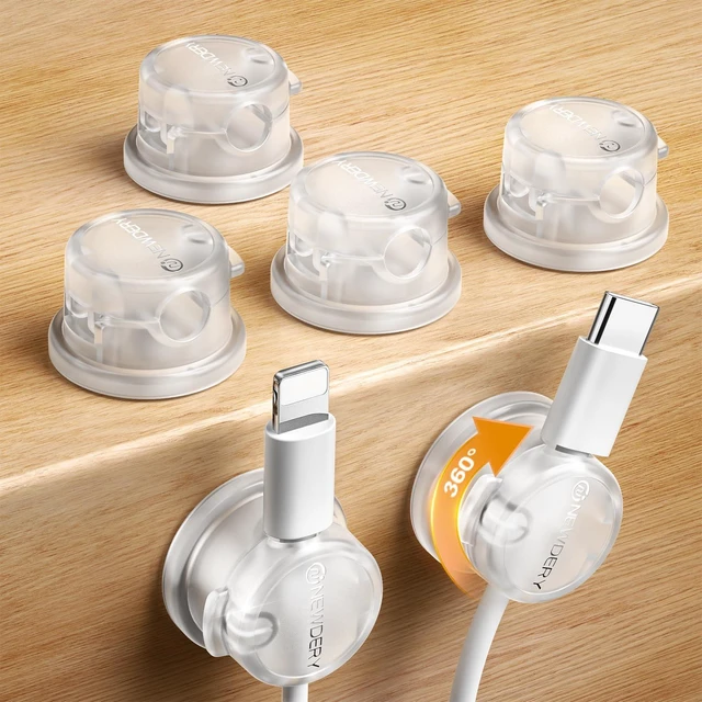 Main image of 6pc Magnetic Cable Clips Cord Organizer Cord Holder for Nightstand | Desk Cable Management,360° Rotatable,3M Adhesive Wire Holder,for Home Office Desk Phone Charger Car Wall Nightstand,White