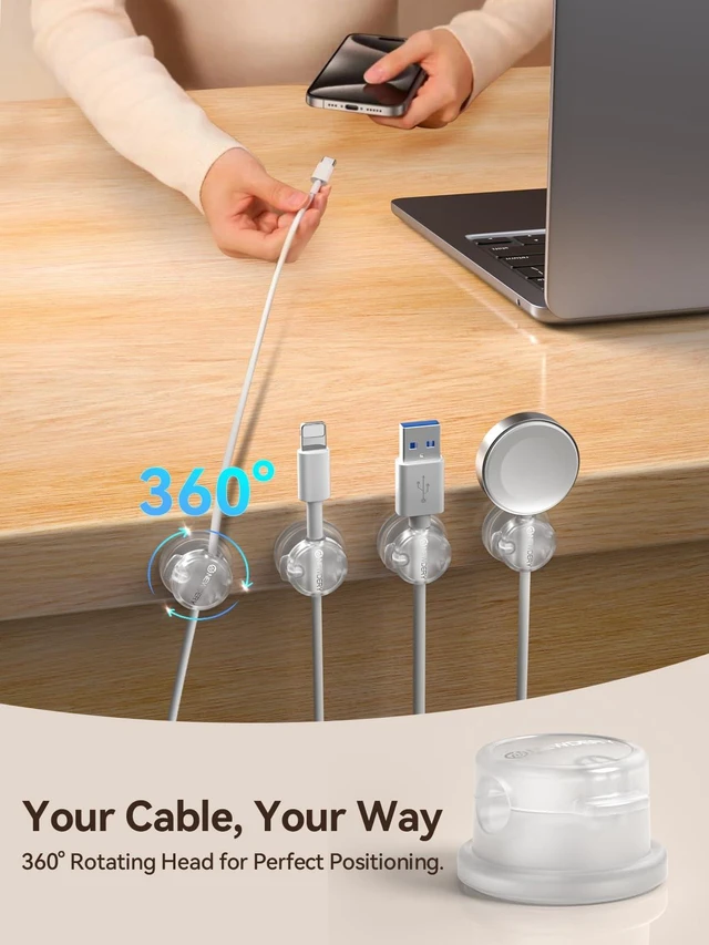 Alt view image 2 of 7 - 6pc Magnetic Cable Clips Cord Organizer Cord Holder for Nightstand | Desk Cable Management,360° Rotatable,3M Adhesive Wire Holder,for Home Office Desk Phone Charger Car Wall Nightstand,White