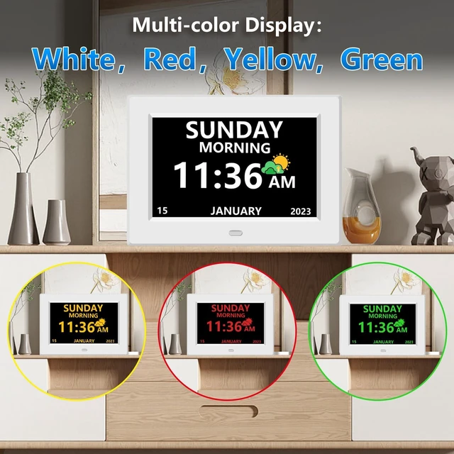 Alt view image 6 of 7 - 7 Inch Digital Clock Large Font Alarm Clocks | with Day and Date for Seniors Customizable Alarms 3 Display Modes Support 8 Languages Auto DST