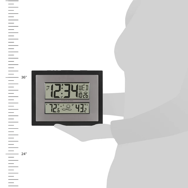 Alt view image 6 of 7 - 512-65937 Black Atomic Digital Clock with Temperature | Color: Black/Gray, Forecast, Atomic Time, DST reset, Crescendo Alarm, Wireless 330ft range transmits Outdoor temperature