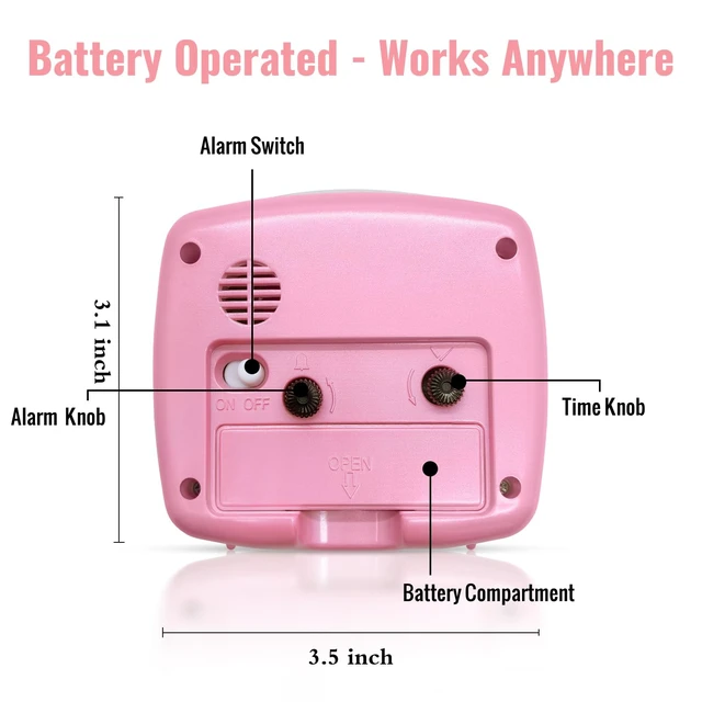 Alt view image 6 of 7 - Analog Travel Alarm Clock for Bedroom, Small Desk Clock, Pink | Retro Battery Clock for Bathroom Shelf Table Bedside, Night Light Silent Snooze Clear Display for Kids Teens Girls