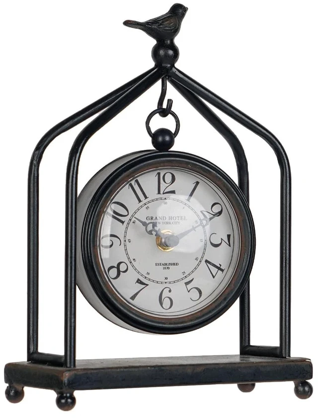 Main image of 7.5'' x 10'' Mantel Clock Iron Tower Frame, Creative Bird Ornament Tabletop Clock, Silent Clock with Hollow Carved Back Cover for Home Decor, Black
