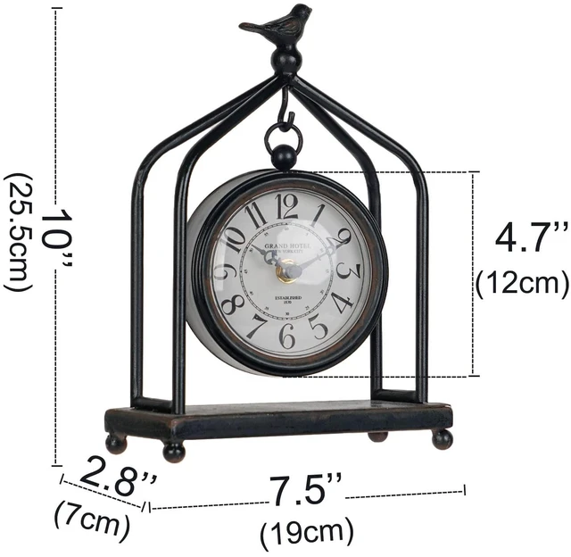 Alt view image 5 of 7 - 7.5'' x 10'' Mantel Clock Iron Tower Frame, Creative Bird Ornament Tabletop Clock, Silent Clock with Hollow Carved Back Cover for Home Decor, Black