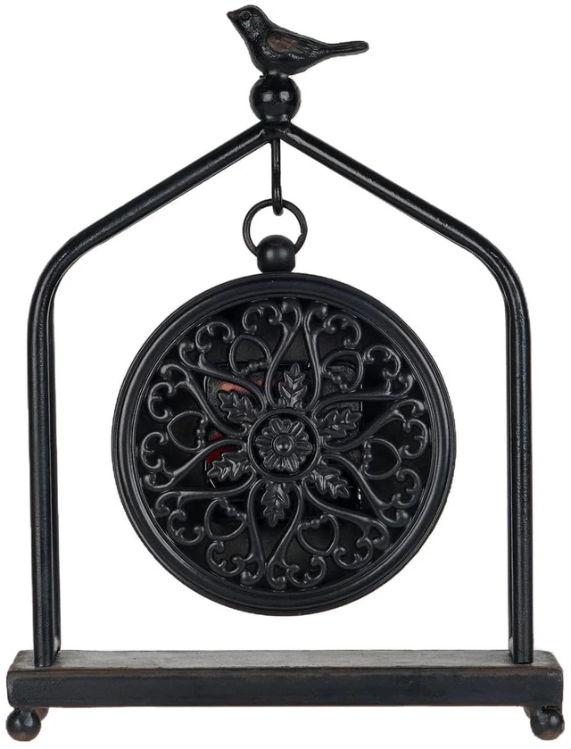 Alt view image 6 of 7 - 7.5'' x 10'' Mantel Clock Iron Tower Frame, Creative Bird Ornament Tabletop Clock, Silent Clock with Hollow Carved Back Cover for Home Decor, Black