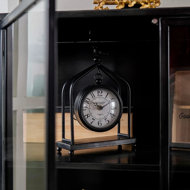 Alt view image 4 of 7 - 7.5'' x 10'' Mantel Clock Iron Tower Frame, Creative Bird Ornament Tabletop Clock, Silent Clock with Hollow Carved Back Cover for Home Decor, Black