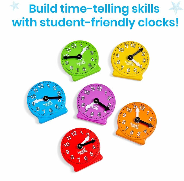 Alt view image 3 of 7 - Rainbow Geared Mini Learning Clock, Small Group, Set of 6 | Teaching Clocks for Kids, Movable Hands, Telling Time Math Manipulatives, Homeschool Teaching Toy, Color Coded Gears
