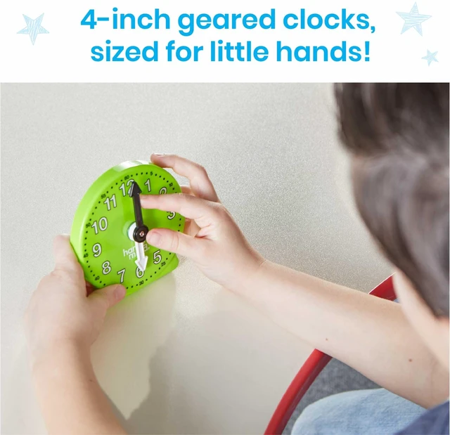Alt view image 4 of 7 - Rainbow Geared Mini Learning Clock, Small Group, Set of 6 | Teaching Clocks for Kids, Movable Hands, Telling Time Math Manipulatives, Homeschool Teaching Toy, Color Coded Gears