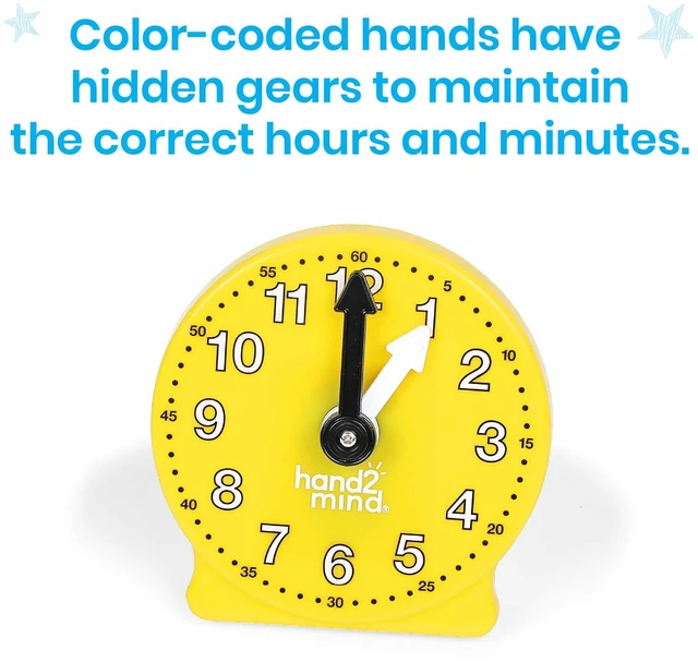 Alt view image 5 of 7 - Rainbow Geared Mini Learning Clock, Small Group, Set of 6 | Teaching Clocks for Kids, Movable Hands, Telling Time Math Manipulatives, Homeschool Teaching Toy, Color Coded Gears