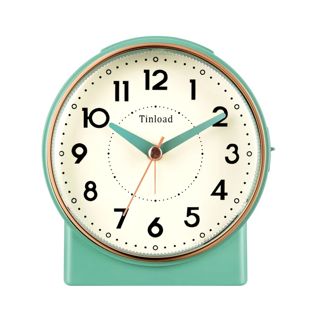 Main image of 4.3" Retro Analog Alarm Clock, Vintage Decor, No Ticking Silent, Easy to Set, Gradual Rise Alarm, On/Off Switch on Side, Gentle Wake, Snooze, Lighted on Demand, Battery Operated, Retro Green