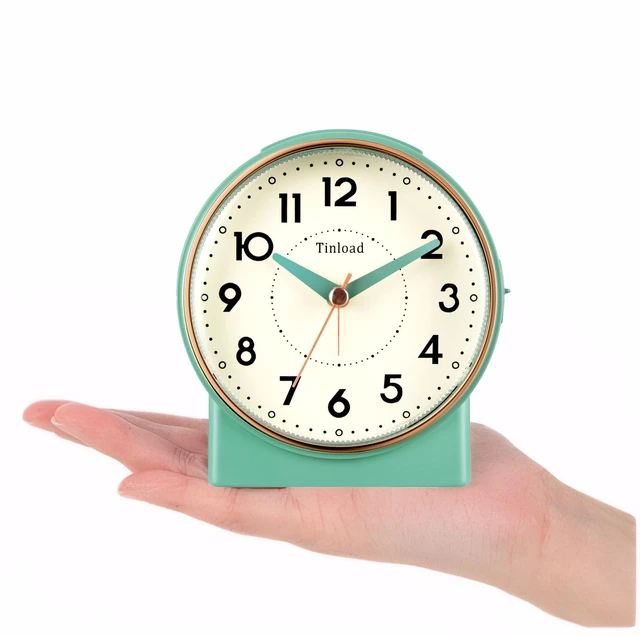 Alt view image 3 of 7 - 4.3" Retro Analog Alarm Clock, Vintage Decor, No Ticking Silent, Easy to Set, Gradual Rise Alarm, On/Off Switch on Side, Gentle Wake, Snooze, Lighted on Demand, Battery Operated, Retro Green