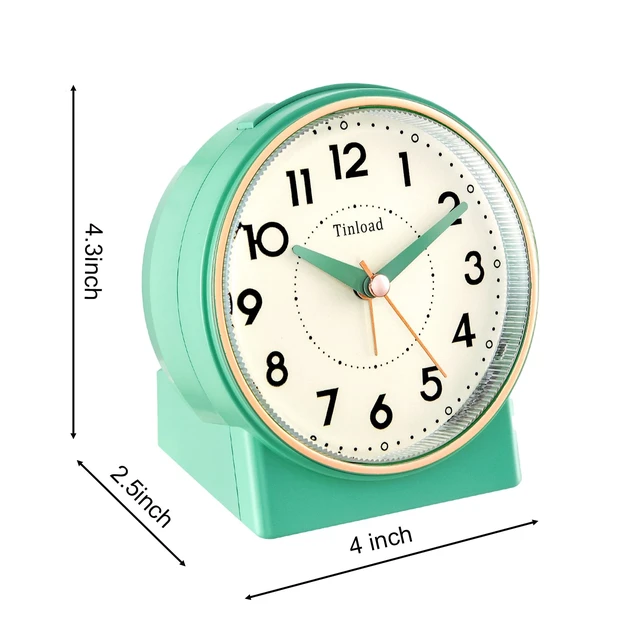 Alt view image 4 of 7 - 4.3" Retro Analog Alarm Clock, Vintage Decor, No Ticking Silent, Easy to Set, Gradual Rise Alarm, On/Off Switch on Side, Gentle Wake, Snooze, Lighted on Demand, Battery Operated, Retro Green