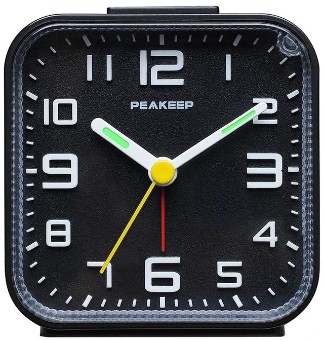 Main image of 3D Numbers No Tick-Tock Analog Alarm Clock Classic Beep Sound | Snooze, Manual Light and Battery Powered Small for Travel (Black-3D)