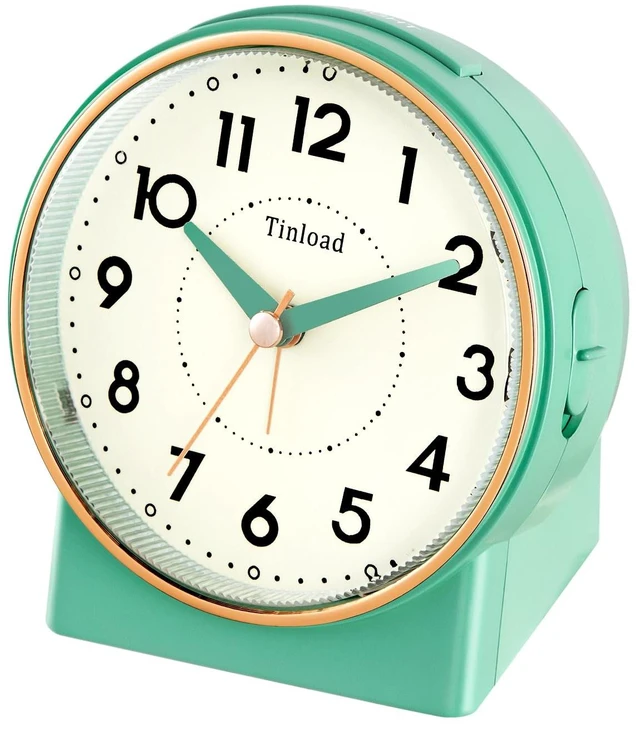 Alt view image 7 of 7 - 4.3" Retro Analog Alarm Clock, Vintage Decor, No Ticking Silent, Easy to Set, Gradual Rise Alarm, On/Off Switch on Side, Gentle Wake, Snooze, Lighted on Demand, Battery Operated, Retro Green