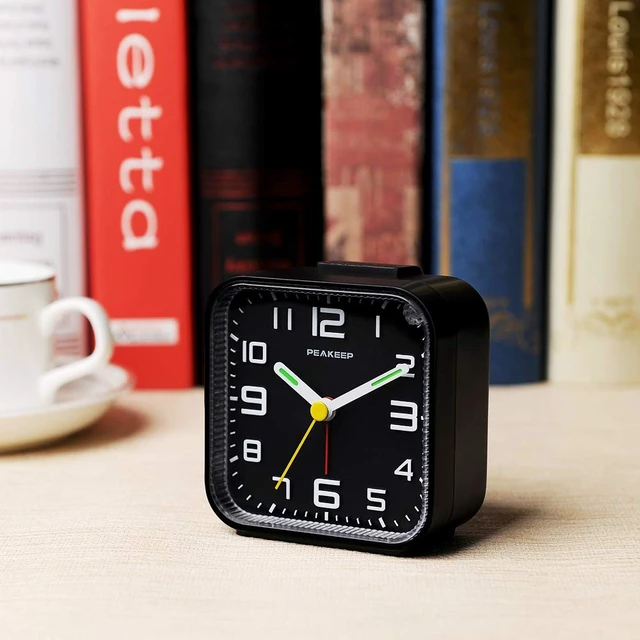 Alt view image 4 of 7 - 3D Numbers No Tick-Tock Analog Alarm Clock Classic Beep Sound | Snooze, Manual Light and Battery Powered Small for Travel (Black-3D)