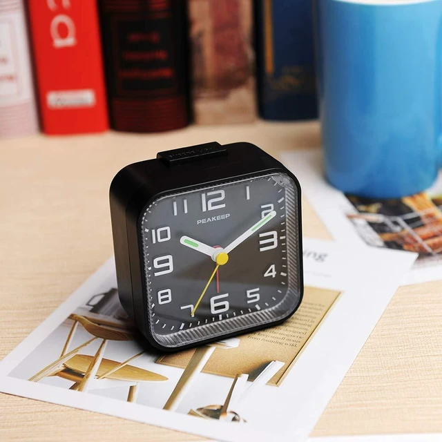 Alt view image 5 of 7 - 3D Numbers No Tick-Tock Analog Alarm Clock Classic Beep Sound | Snooze, Manual Light and Battery Powered Small for Travel (Black-3D)