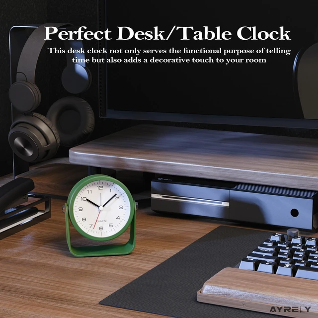 Alt view image 3 of 7 - ® 3.5" Small Analog Travel Alarm Clock, Battery Operated Desk Clock | Cute Table Clock with Light, Adjustable Angle, Bedside, Bedrooms, Kids' Rooms and Living Room Decor (Dark Green)