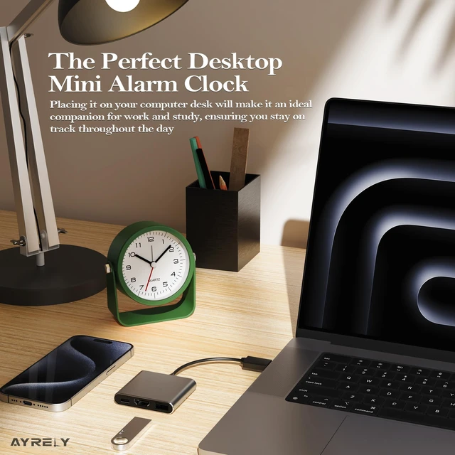 Alt view image 4 of 7 - ® 3.5" Small Analog Travel Alarm Clock, Battery Operated Desk Clock | Cute Table Clock with Light, Adjustable Angle, Bedside, Bedrooms, Kids' Rooms and Living Room Decor (Dark Green)