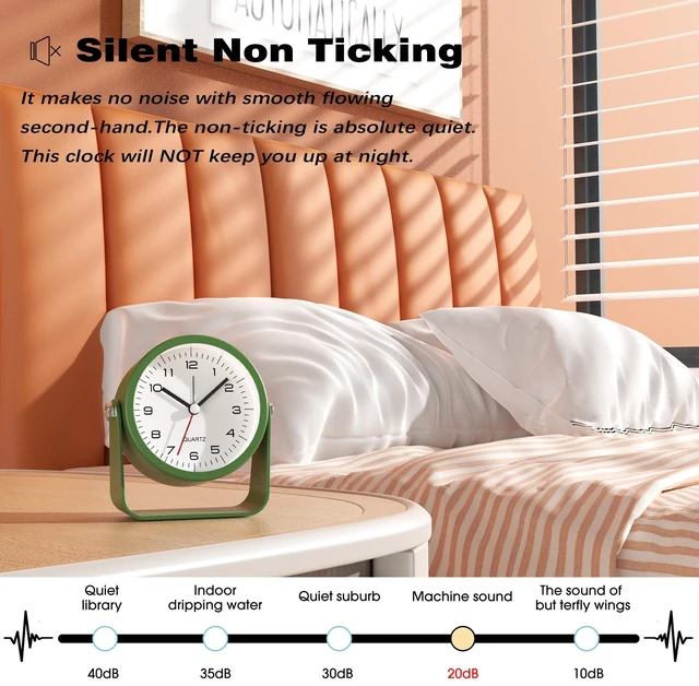 Alt view image 6 of 7 - ® 3.5" Small Analog Travel Alarm Clock, Battery Operated Desk Clock | Cute Table Clock with Light, Adjustable Angle, Bedside, Bedrooms, Kids' Rooms and Living Room Decor (Dark Green)