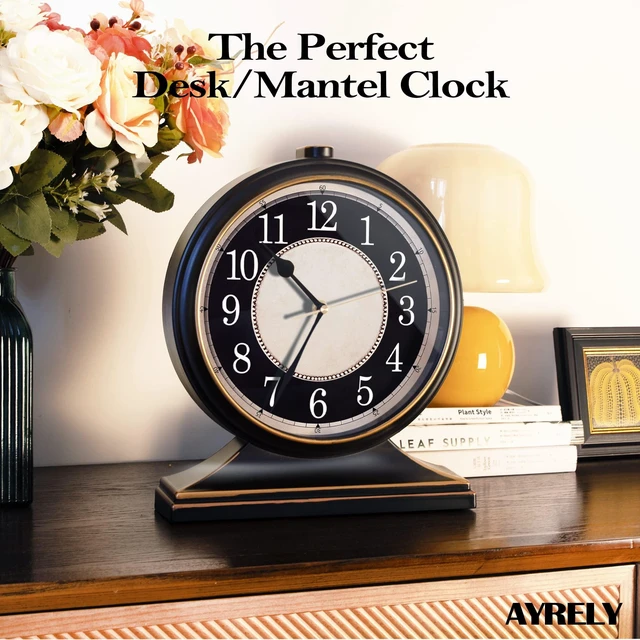 Alt view image 5 of 7 - ® Vintage Desk Clock Silent-Non-Ticking 10-inch dial Table Clock,Retro Mantel Clocks and Easy to Read for Living Room, Bedroom, Shelf Decoration, Fireplace, Farmhouse Decor (Black)