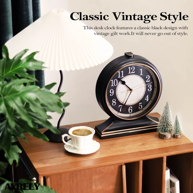 Alt view image 3 of 7 - ® Vintage Desk Clock Silent-Non-Ticking 10-inch dial Table Clock,Retro Mantel Clocks and Easy to Read for Living Room, Bedroom, Shelf Decoration, Fireplace, Farmhouse Decor (Black)