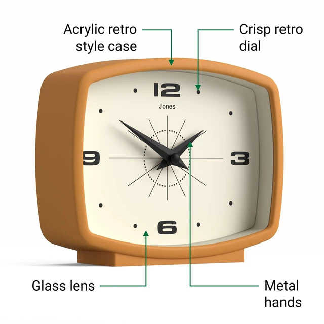 Alt view image 6 of 7 - ® Film Desk Clock | Retro Rectangular Design | Mustard Yellow | Retro design, blending mid-century style with a punchy modern finish for shelf, table, mantel or bedside