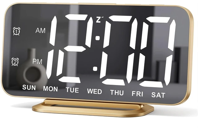 Main image of Slim LED Digital Alarm Clock, Mirror Surface for Makeup, with Diming, Large Display, Easy Setting, USB Charger Ports, Modern Bedroom, Desk, Office Living Room Decor, Christmas Birthday for Women Girl