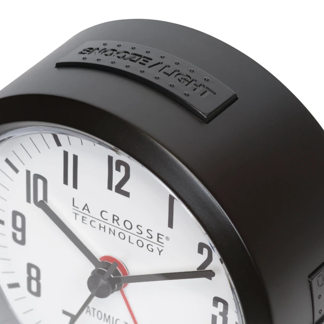 Alt view image 4 of 7 - 617-710B-INT 4-Inch Round Black Atomic Analog Alarm Clock