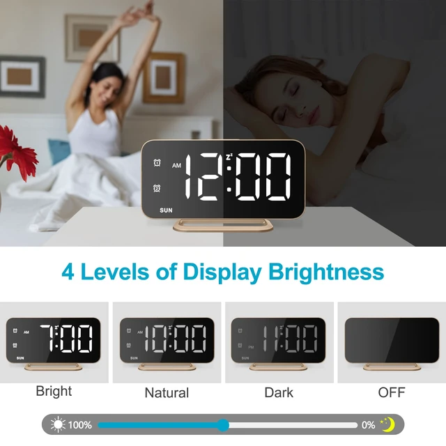 Alt view image 7 of 7 - Slim LED Digital Alarm Clock, Mirror Surface for Makeup, with Diming, Large Display, Easy Setting, USB Charger Ports, Modern Bedroom, Desk, Office Living Room Decor, Christmas Birthday for Women Girl
