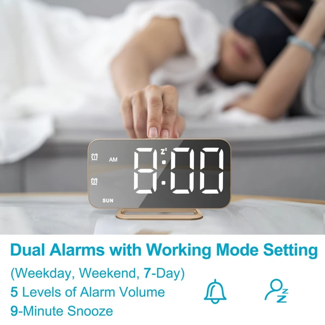 Alt view image 4 of 7 - Slim LED Digital Alarm Clock, Mirror Surface for Makeup, with Diming, Large Display, Easy Setting, USB Charger Ports, Modern Bedroom, Desk, Office Living Room Decor, Christmas Birthday for Women Girl