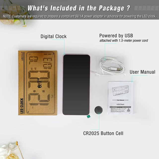 Alt view image 4 of 6 - Alarm Clocks for Bedrooms, 6.7in Small Digital Clock, Auto Dimming, Room Temperature, Day of The Week, Date, Seconds, Digital Clocks for Living Room, Alarm Clock