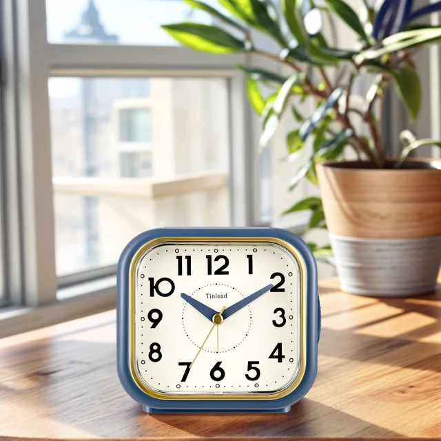 Alt view image 2 of 7 - 4.3" Vintage Retro Analog Alarm Clock, Super Silent Non Ticking Clock with Manual Light, Snooze, Battery Operated, Simply Design, for Living Room, Bedroom, Bedside, Desk(Blue-V2)