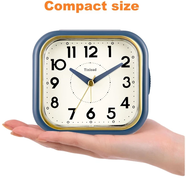 Alt view image 3 of 7 - 4.3" Vintage Retro Analog Alarm Clock, Super Silent Non Ticking Clock with Manual Light, Snooze, Battery Operated, Simply Design, for Living Room, Bedroom, Bedside, Desk(Blue-V2)