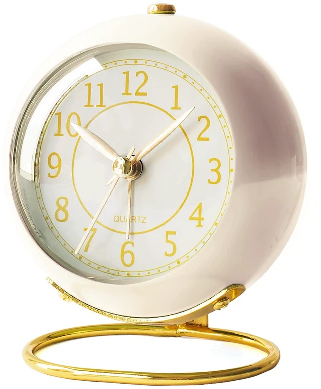 Main image of ® Battery Operated Analog Desk Alarm Clock with Light, Table Clock | Retro Aesthetic Clock with Silent Non-Ticking Movement for Bedside, Bedroom, Kitchen, Office, Travel & Kids' Room (Cream)