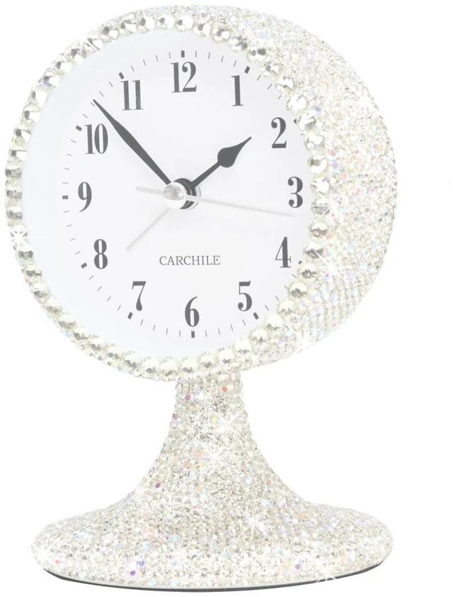 Main image of Luxury Rhinestone Small Alarm Desk Table Clock Morning Call Handmade Fashion Design for Bedroom Houseroom Living Room Cute As Gift AR (Silver)