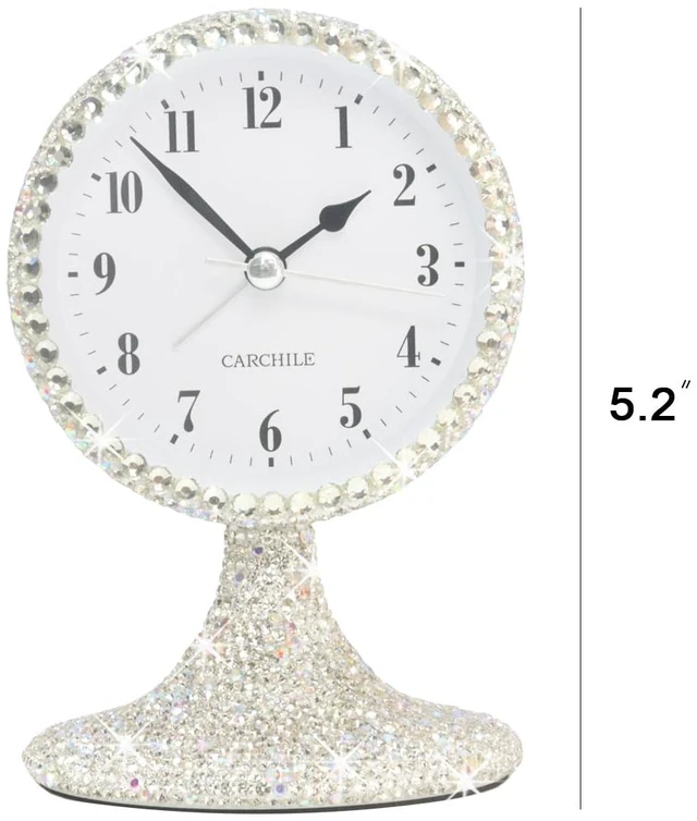 Alt view image 2 of 5 - Luxury Rhinestone Small Alarm Desk Table Clock Morning Call Handmade Fashion Design for Bedroom Houseroom Living Room Cute As Gift AR (Silver)