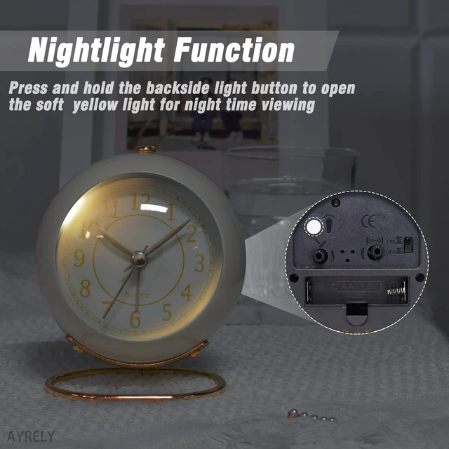 Alt view image 3 of 7 - ® Battery Operated Analog Desk Alarm Clock with Light, Table Clock | Retro Aesthetic Clock with Silent Non-Ticking Movement for Bedside, Bedroom, Kitchen, Office, Travel & Kids' Room (Cream)