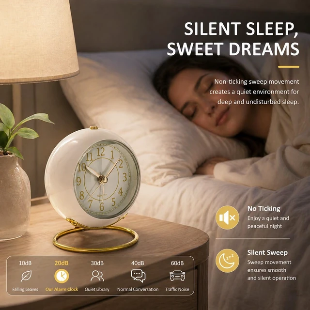 Alt view image 5 of 7 - ® Battery Operated Analog Desk Alarm Clock with Light, Table Clock | Retro Aesthetic Clock with Silent Non-Ticking Movement for Bedside, Bedroom, Kitchen, Office, Travel & Kids' Room (Cream)
