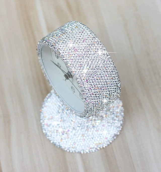 Alt view image 4 of 5 - Luxury Rhinestone Small Alarm Desk Table Clock Morning Call Handmade Fashion Design for Bedroom Houseroom Living Room Cute As Gift AR (Silver)